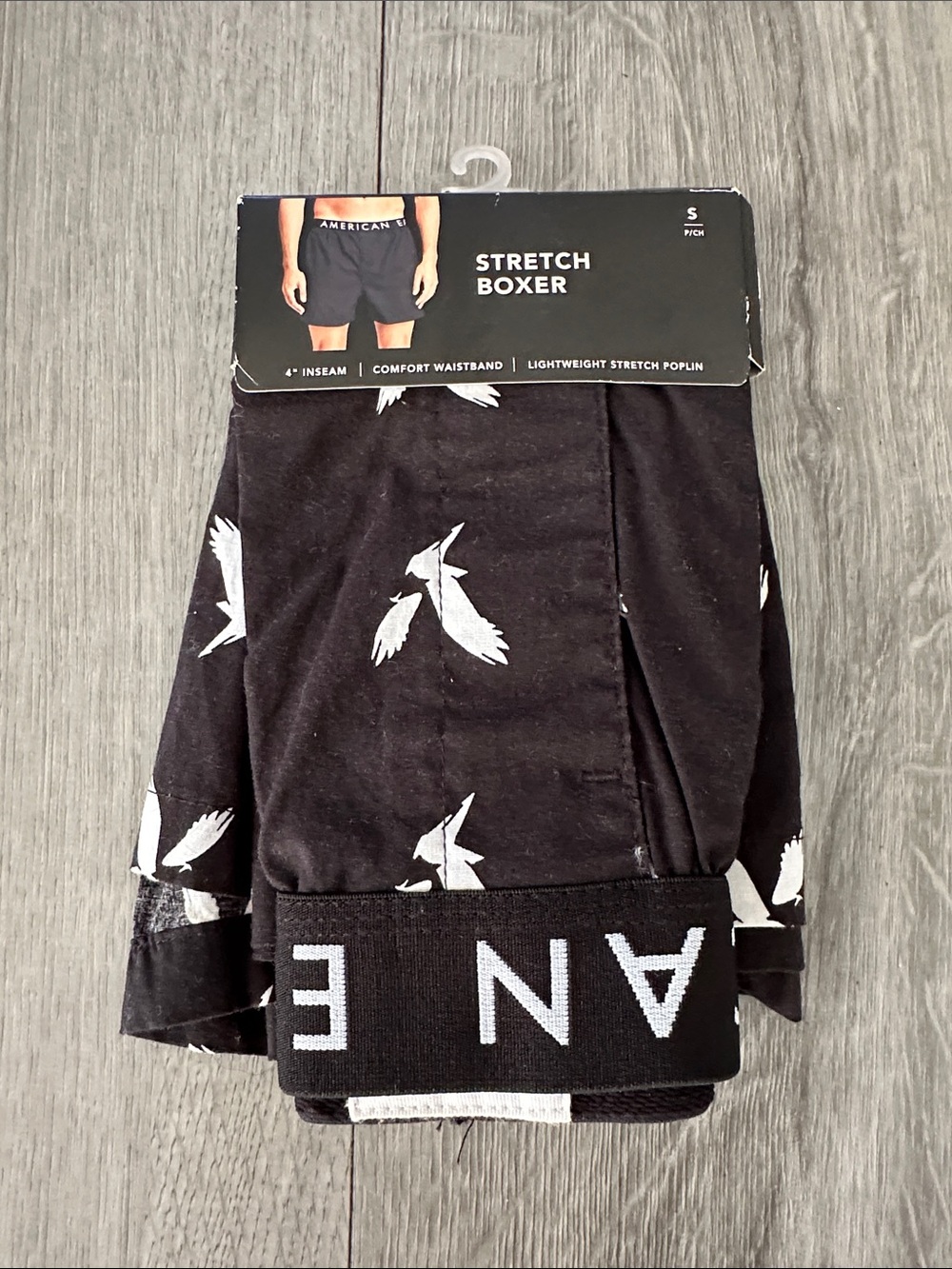 American Age Black Boxer Briefs with White Bird Print